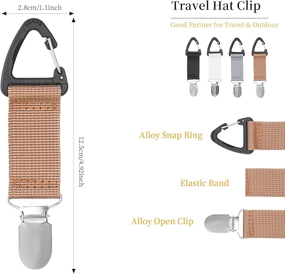 4Pcs Elastic Hat Clip for Travel, Hat Holder Hands Free Bag Accessory for Traveling Bags, Backpacks, Purses, Totes Black