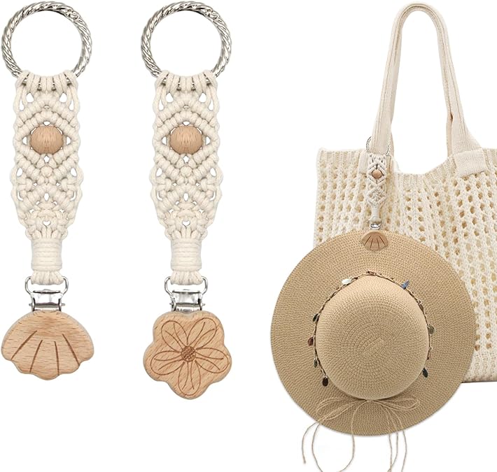 Hat Clips for Travel on Bag, Hat Holders for Beach Tote Bags, Macrame Boho Hat Carrier, Travel Accessories for Women