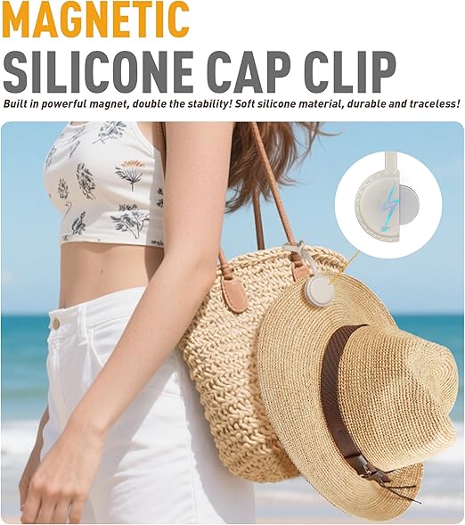 Magnetic Hat Clip for Travel on Bag, Silicone Hat Clip Adjustable Sunhat Holder, Beach Vacation Essentials