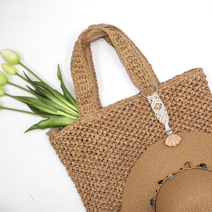 Hat Clips for Travel on Bag, Hat Holders for Beach Tote Bags, Macrame Boho Hat Carrier, Travel Accessories for Women