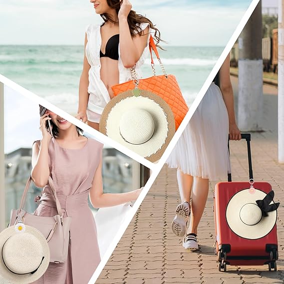2Pcs Hat Clips for Travel on Bag, Silicone Sunhat Carrier for Backpack, Luggage, Protect Hat from Falling, Travel Gift for Woman (White&Pink)