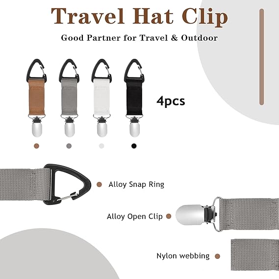 4Pcs Travel Hat Clip Elastic Hat Holder for Purse Hands-Free Bag Accessory for Traveling Bags Backpacks Purses Luggage Outdoor Travel Accessory
