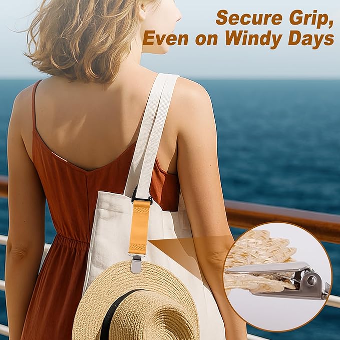 6 Pcs Hat Clip for Travel on Bag, Beach Vacation/Cruise Essentials Hats Holder, Strong Grip Space-saving Hat Clips Travel Accessories for Women/Family