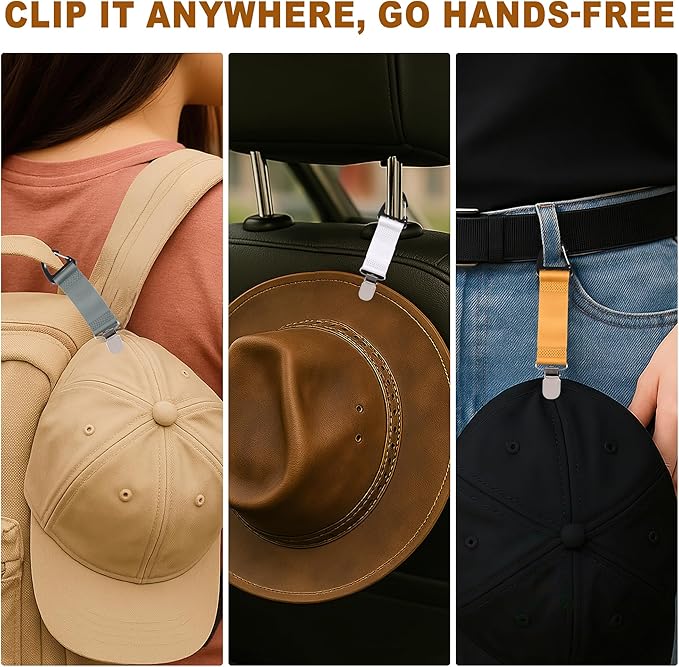 6 Pcs Hat Clip for Travel on Bag, Beach Vacation/Cruise Essentials Hats Holder, Strong Grip Space-saving Hat Clips Travel Accessories for Women/Family