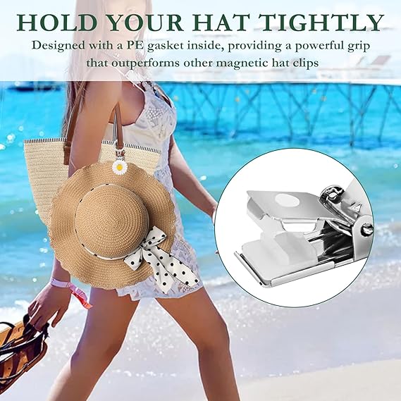 2Pcs Hat Clips for Travel on Bag, Silicone Sunhat Carrier for Backpack, Luggage, Protect Hat from Falling, Travel Gift for Woman (White&Pink)