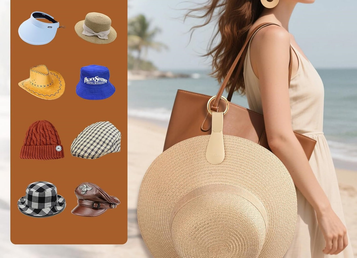 Magnetic Hat Clip for Travel on Bag, Light Khaki Silicone Hat Clip Magnet Hat Holder Hat Hook for Bag Tote Luggage, Beach Straw Hat Carry Clip, Vacation Traveling Essentials Accessory