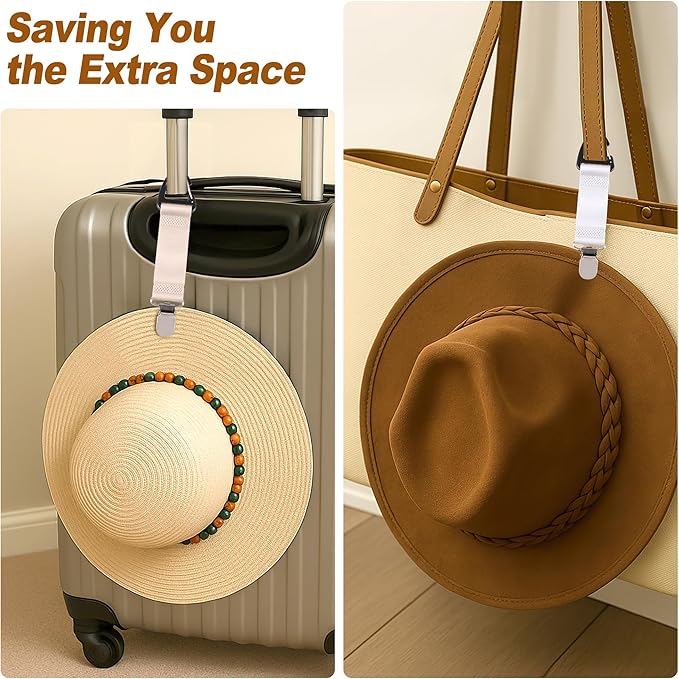 6 Pcs Hat Clip for Travel on Bag, Beach Vacation/Cruise Essentials Hats Holder, Strong Grip Space-saving Hat Clips Travel Accessories for Women/Family